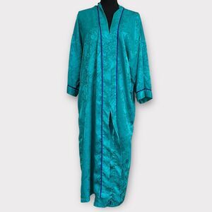 Erika Taylor‎ Green Teal Vintage Women's Night Robe Rose Floral Size Medium